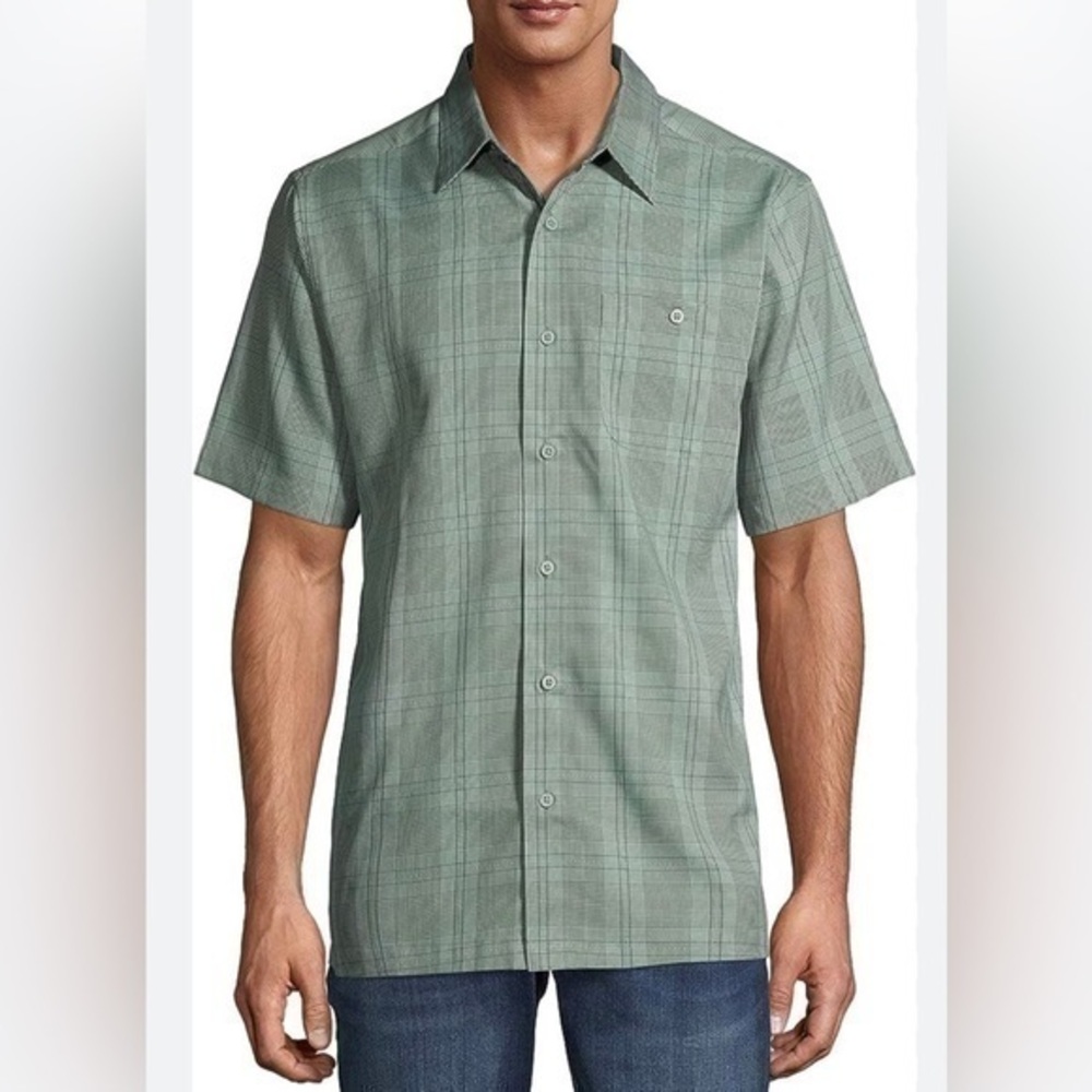 George Green checkered short sleeve untucked Beach Island shirt size 2 XL